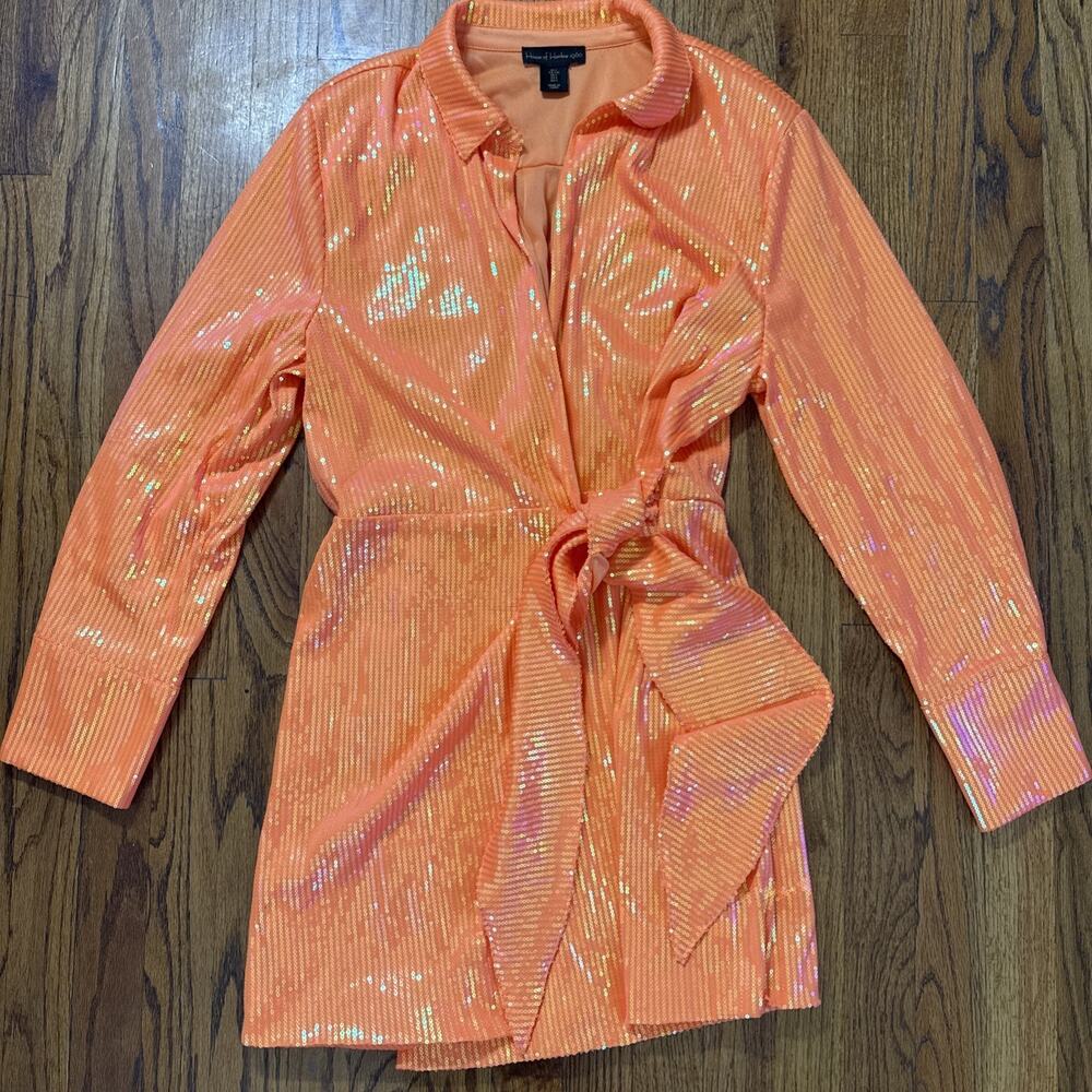 House Of Harlow 1960 orange Sequins Wrap Mini Dress Size L C18